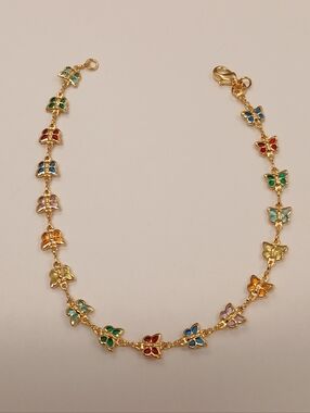 NEW! Gold Filled Multi-Color Butterfly Anklet - By Goldoro 9.5"